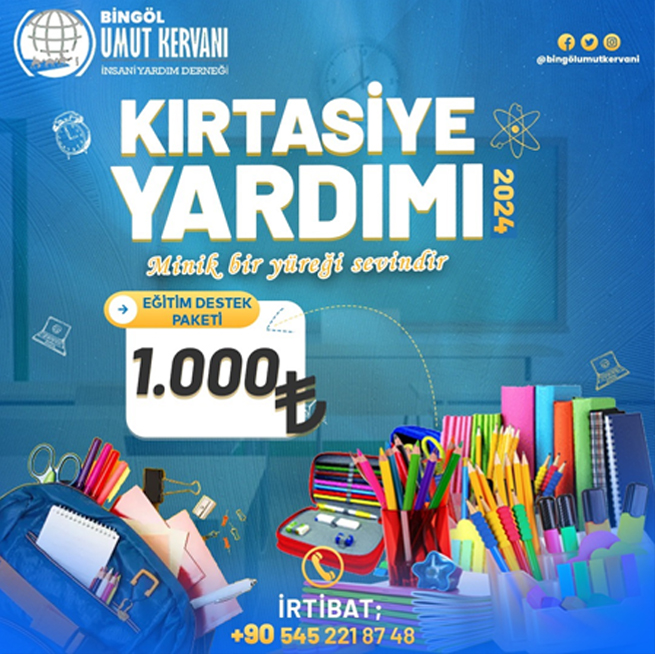 BİNGÖL UMUT KERVANI`NDAN`KIRTASİYE YARDIM`ÇAGRISI